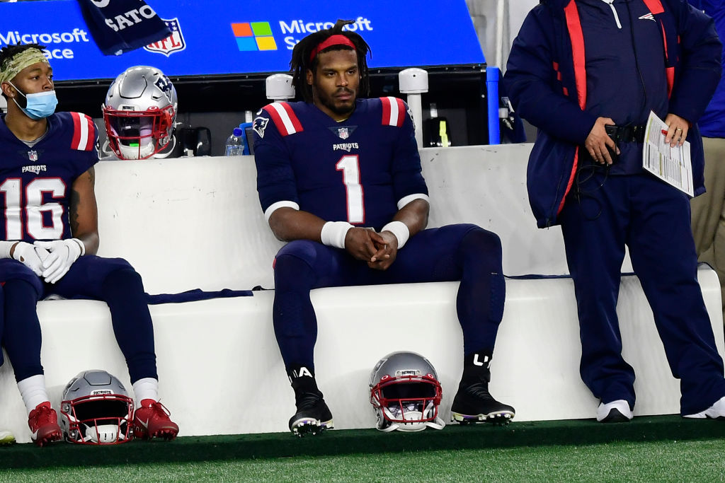 Cam Newton, pictured during the Buffalo Bills v New England Patriots game, is frustrated that he hasn't seen his kids in three months