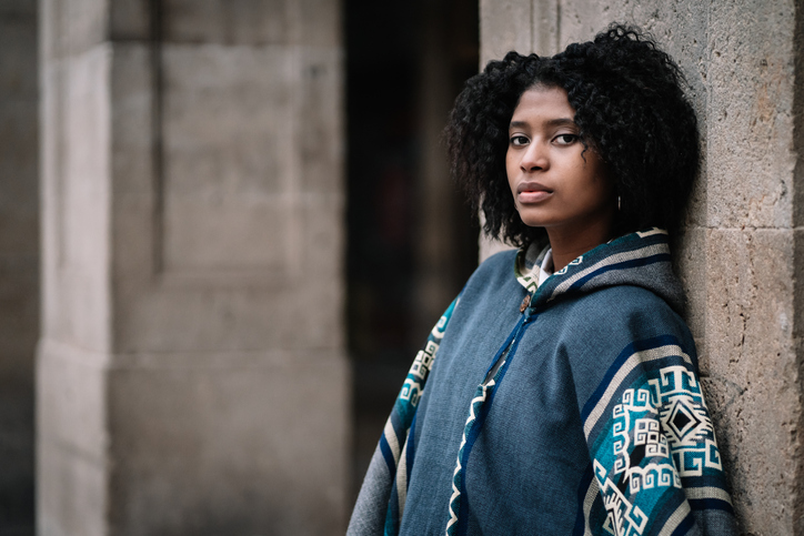 Portrait of a beautiful afro american black woman wearing ethnic fashion