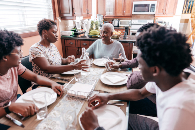 Three generation family dinner