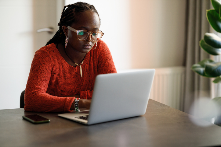 Young woman working from home