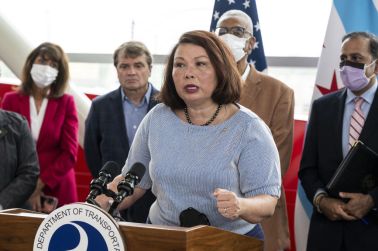 Tammy Duckworth at the U.S. Transportation Secretary Pete Buttigieg Tours Infrastructure Projects