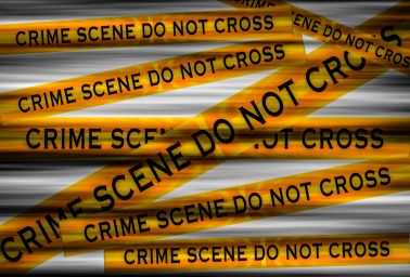 Illustration, Text " Crime scene do not cross " danger and warning sign yellow tape line on light effect background image.